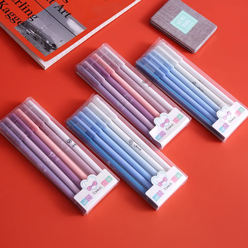 6 Pcs/Set Morandi Color Ink Black Gel Pens Student Diary Pen Handbook Pen Office and Study Stationery School Supplies