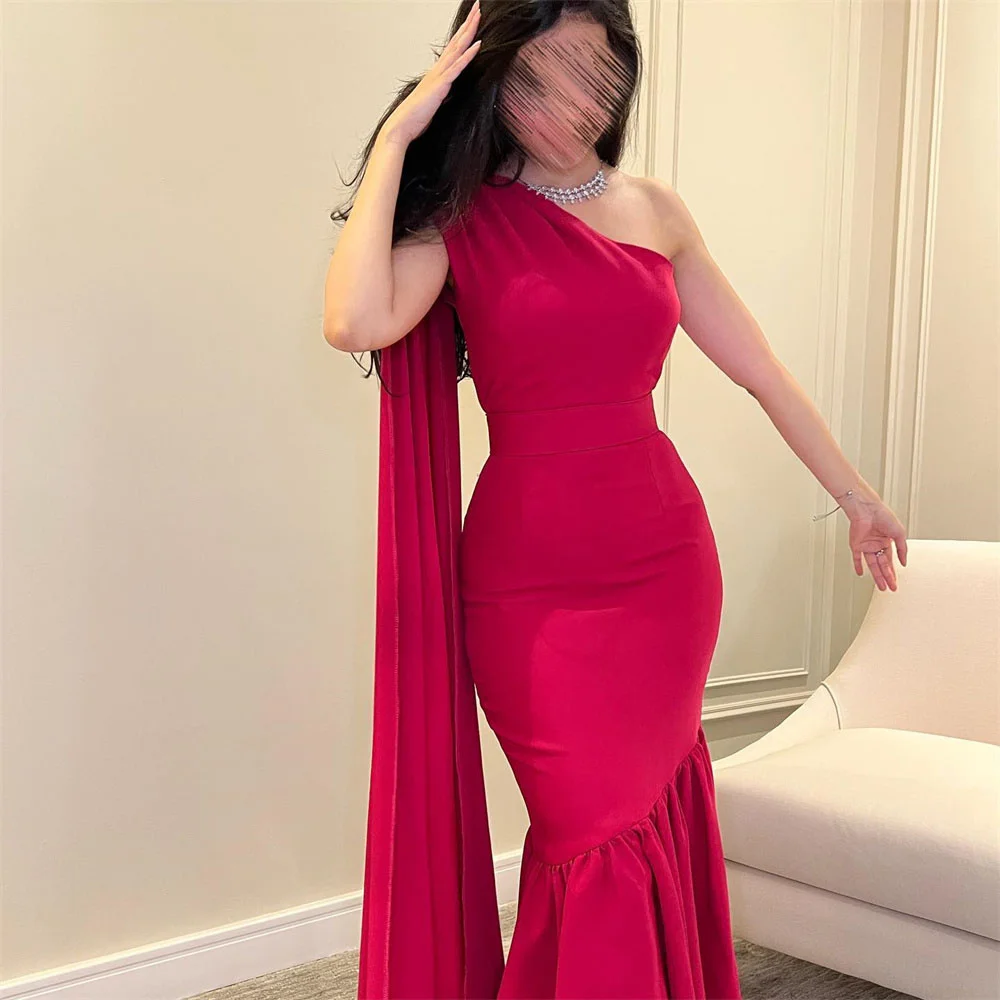 

ROYET One Shoulder Pleat Mermaid Simple Style Long Prom Dress Ankle Length Sweep Train Vintage Classic Evening Gown For Woman