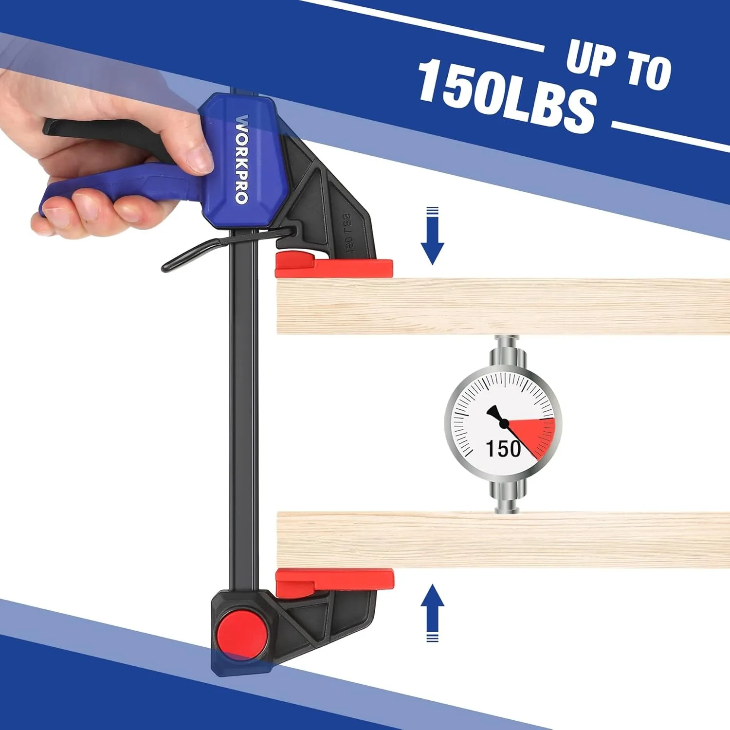 Bar Clamps for Woodworking, 6-Pack One-Handed Clamp/Spreader, 6-In (4) and 12-In (2) Wood Clamps Set,w/ 150 lbs Load Limit Blue