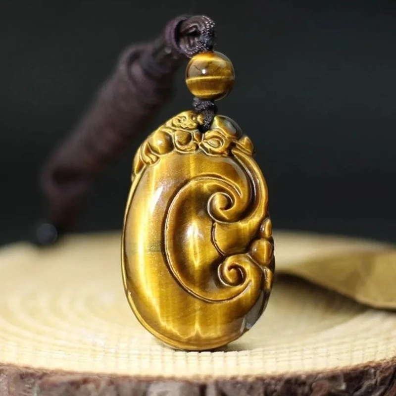 

Natural Yellow Tiger Eye Pendant - Hand-Carved Chinese Lucky Amulet for Men & Women Feng Shui Wealth & Protection