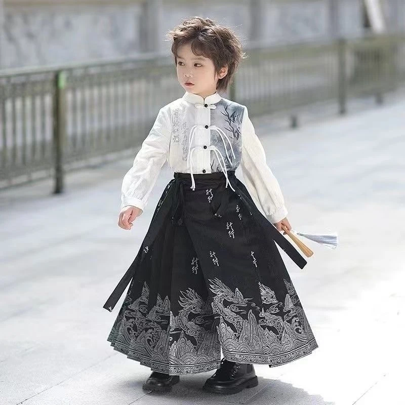 2026Children's Hanfu Boys' Horse-Face Skirt Set, New Chinese Style National Style Tang Suit, Spring and Autumn New Ancient Style
