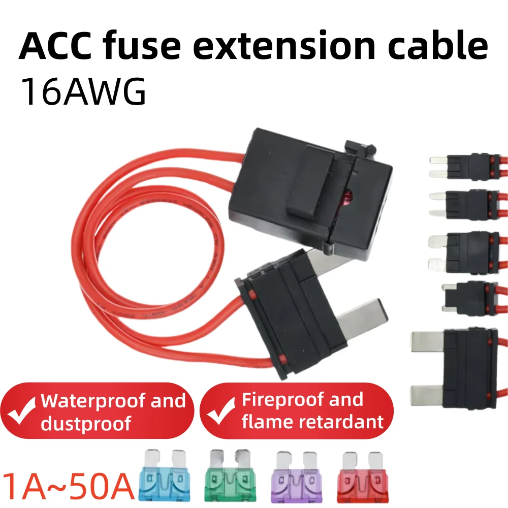 32V ACC Large Size Standard Mini Micro2 Size Car Fuse Holder 16AWG Non-Destructive Fuse Box ATM Blade Fuse Extension Cord