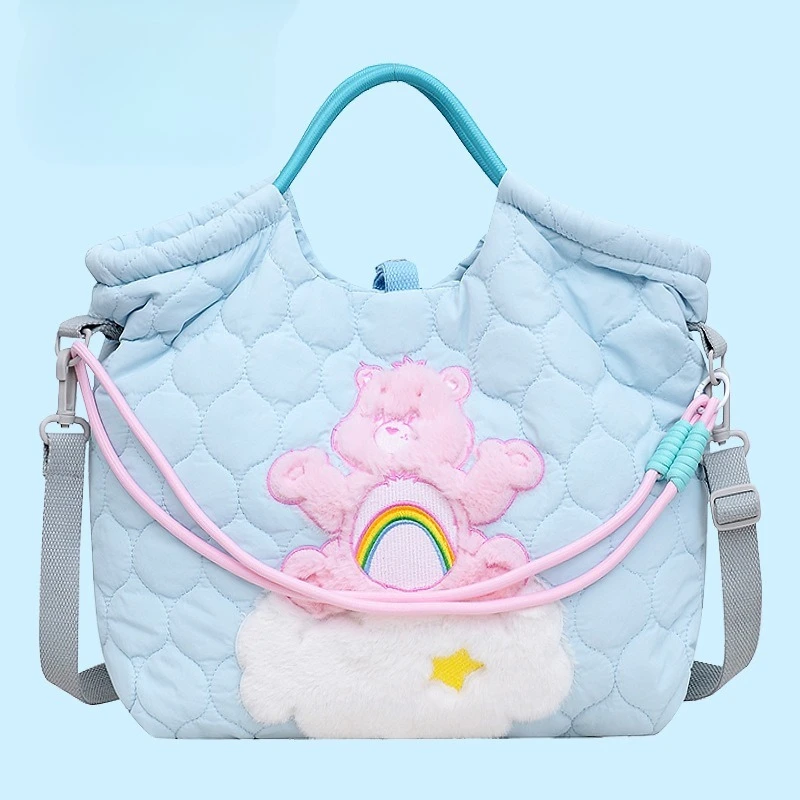 

New Cute Cartoon Care Bears Rainbow Bear Quilted Cotton Crossbody Bag Large Capacity Shoulder Bag Holiday Gifts