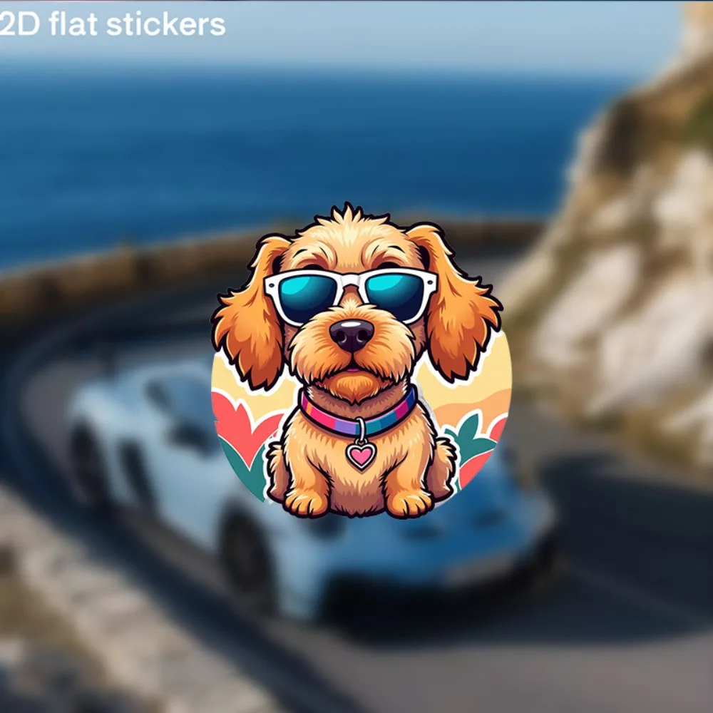 

Cute Golden Retriever Puppy with Fashion Glasses Sticker Glossy Self Adhesive Plastic Decal Sparkling Cartoon Dog Design for