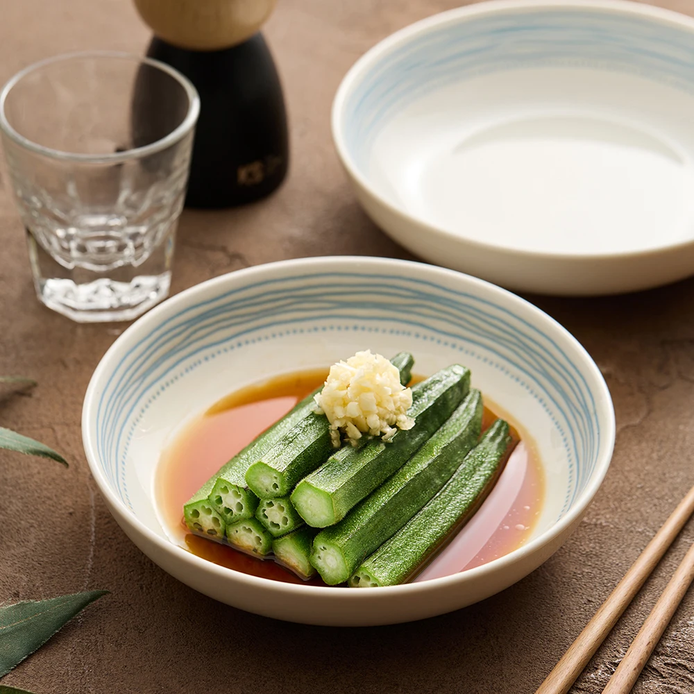 

Высококачественная полосатая керамическая глубокая тарелка 7 дюймов, круглая фарфоровая посуда, бытовая посуда, суп, фрукты, овощи, салат, йогурт, десертные тарелки