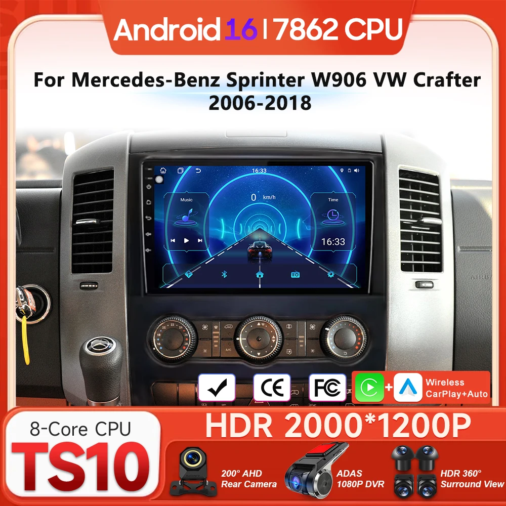 

Автомагнитола Android 16 для Mercedes Benz Sprinter W906 VW Crafter 2006-2018, видеоплеер, мультимедиа, Carplay, навигация GPS, 2din