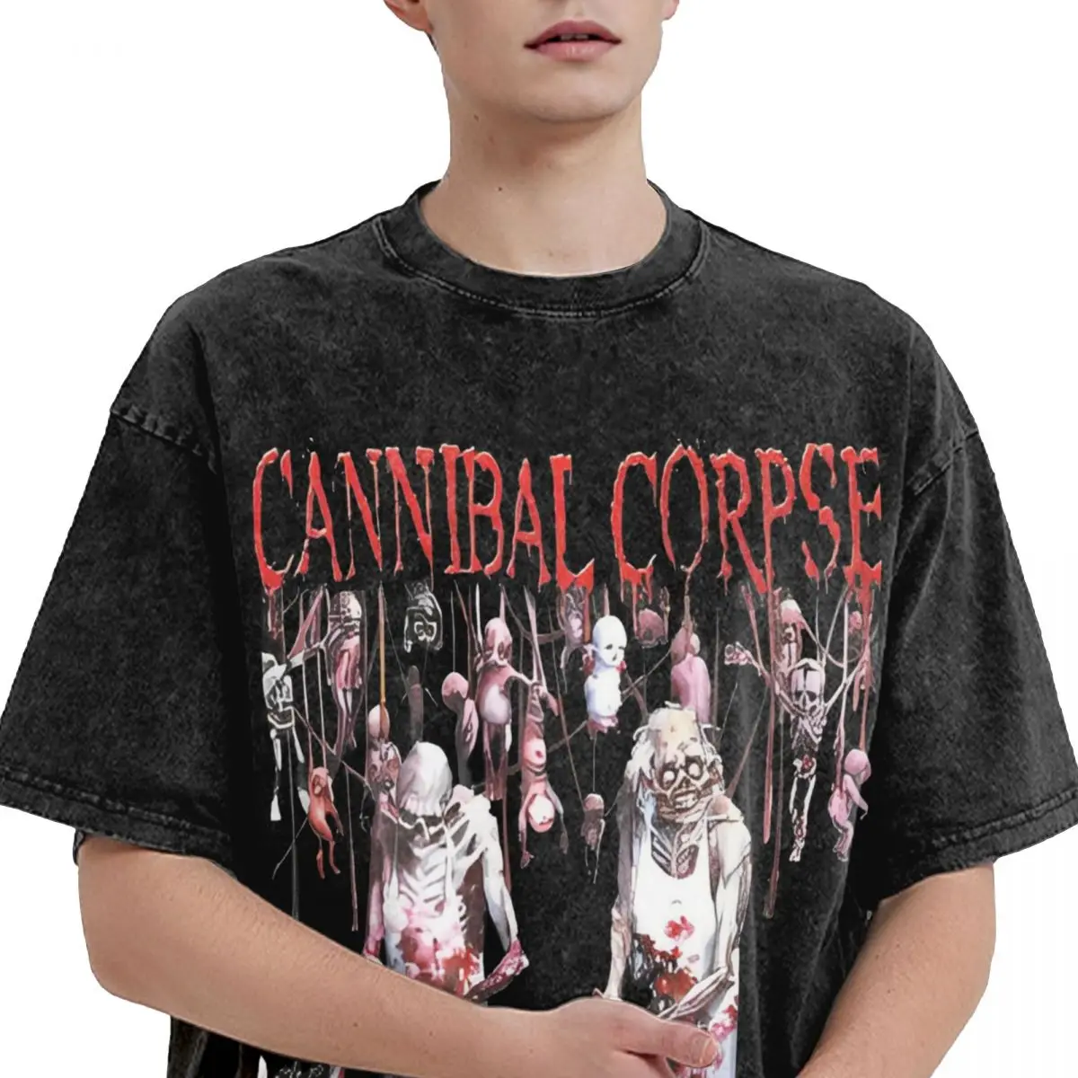 Cannibal Corpse Washed T-Shirt Male Vintage Cotton T Shirts Summer Breathable Hipster Tees Print Big Size Tops