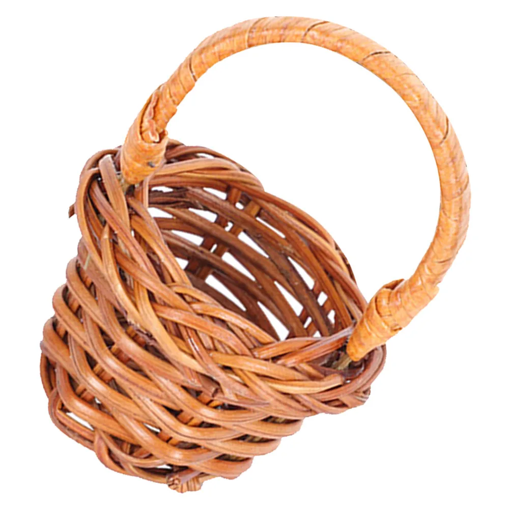 

Decorative Miniature Picnic Basket Decor Basket Handles Light Brown Woven Storage Tote Decorative Picnic Flower Vase Home