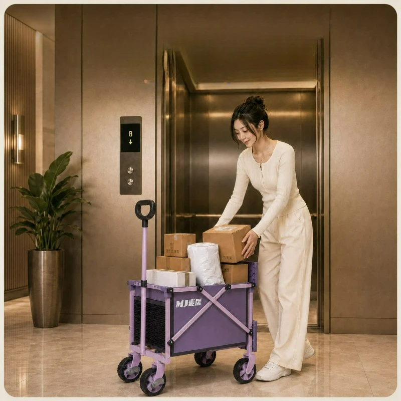 Multi-Functional Foldable Shopping Cart with Seat Parent-Child Stroller Camping Wagon Portable for Outdoor Travel Daily Set