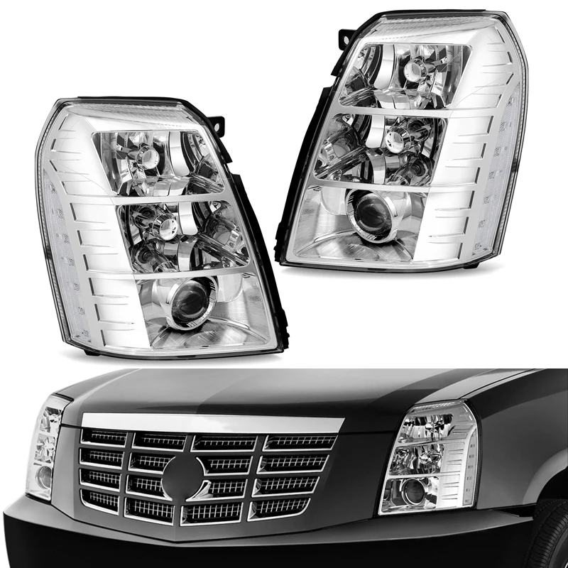 

Pop 1 пара передних фар автомобиля, хромированные HID/ксеноновые фары для проектора для Cadillac Escalade 20072008 2009 2010 2011 2012 2013 20