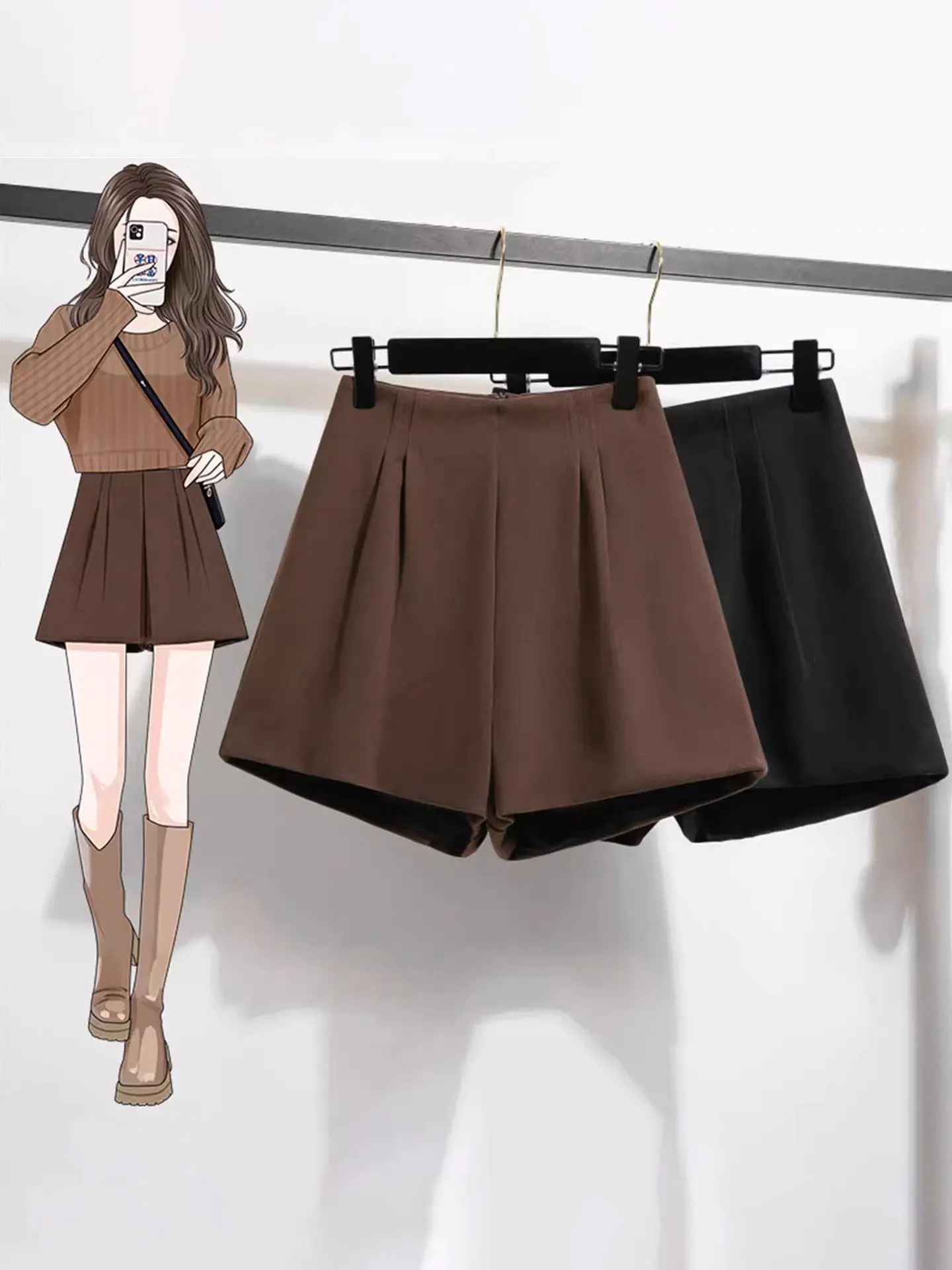 

Широкие брюки-клеш из шерсти цвета хаки для женщин больших размеров, с высокой талией, прямые, повседневные, осенне-зимние