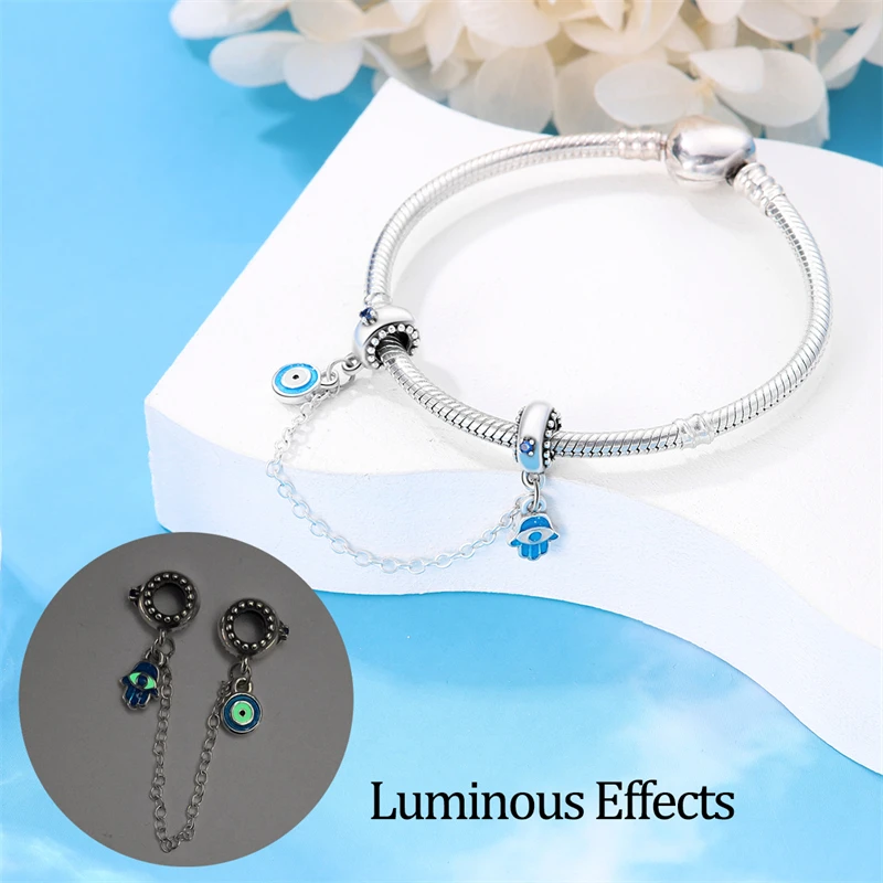925 Sterling Silver Guarding The Shining Charms Safety Chain Fit Original Bracelet DIY Women Fashion Anniversary Jewelry Gifts