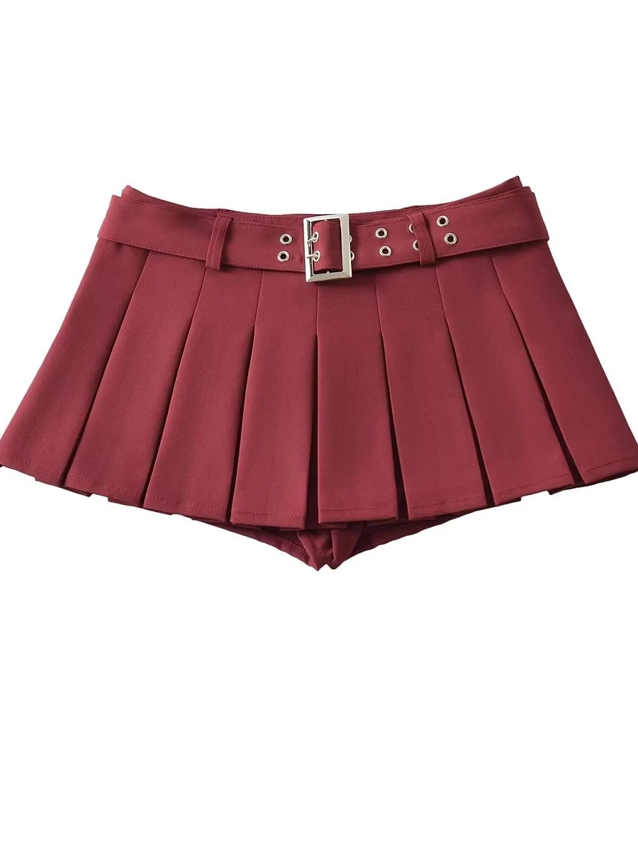 Sexy Pure Desire Deep Grey Slimming Half Skirt with Belt Ultra Short Pleated  Skirt for Women Spring 2023 A-Line Silhouette