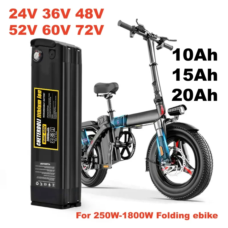 Silver Fish 36V/48V/52V/60V 10Ah 15Ah 20Ah Removable Lithium Battery Pack for 250W-1800W Folding Ebike 18650 21700 Battery Pack