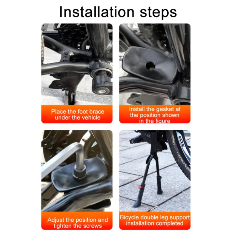 مسند مزدوج الساق للدراجة، حامل للدراجة في المنتصف، قابل للطي وشديد التحمل وقابل للتعديل، مسند للدراجة الجبلية، يدعم القدم المزدوجة الساق