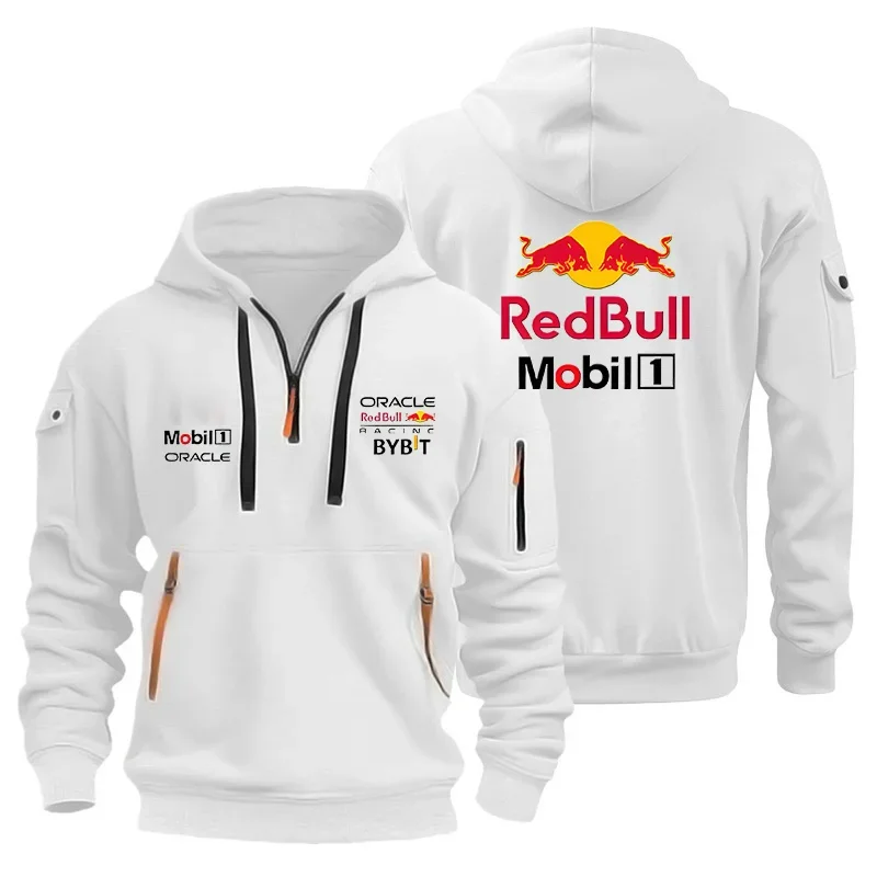 الأوروبية الجديدة الرجال الرياضة سستة قميص كم جيب فضفاض عارضة البلوز ريد بول شعار قطرة الكتف مقنعين سترة البلوز