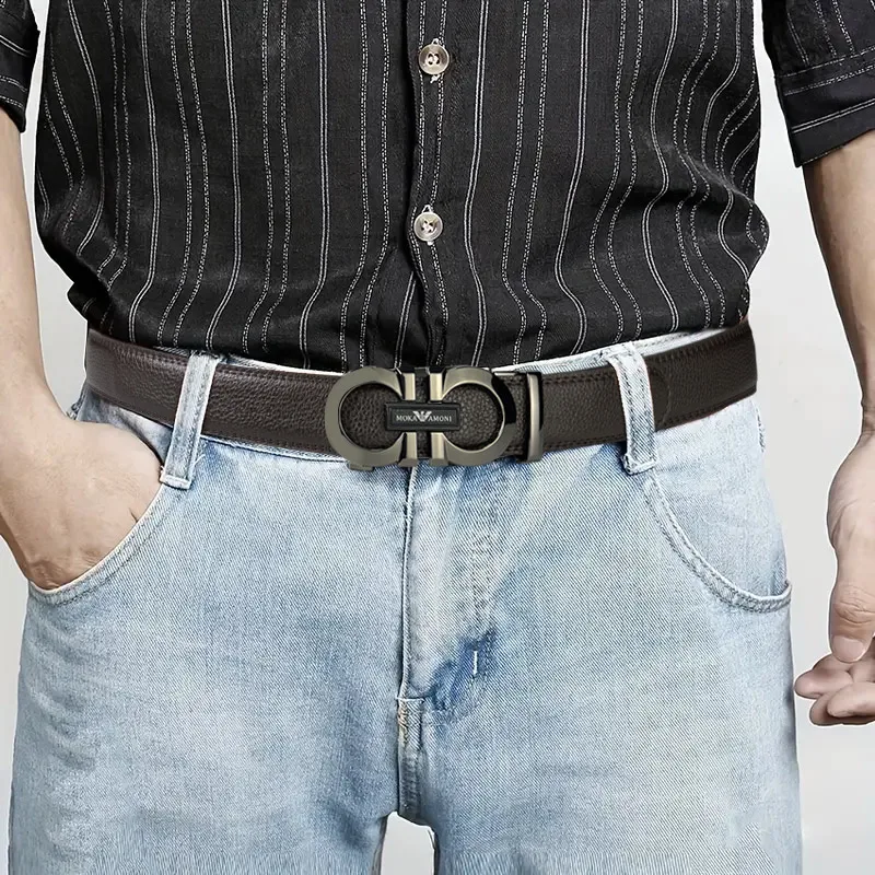 

OYIFAN Fashion Men's Belt Men's Genuine Leather Belt Automatic Buckle Ratchet Belt Random Adjustment Men's Popular Belt