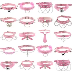 1Pc Y2k Girl Harajuku Heart Love Punk Star Cross Pink Lace PU Leather Choker Hip Hop Rivet Spikes Sexy Cosplay Torques Jewelry