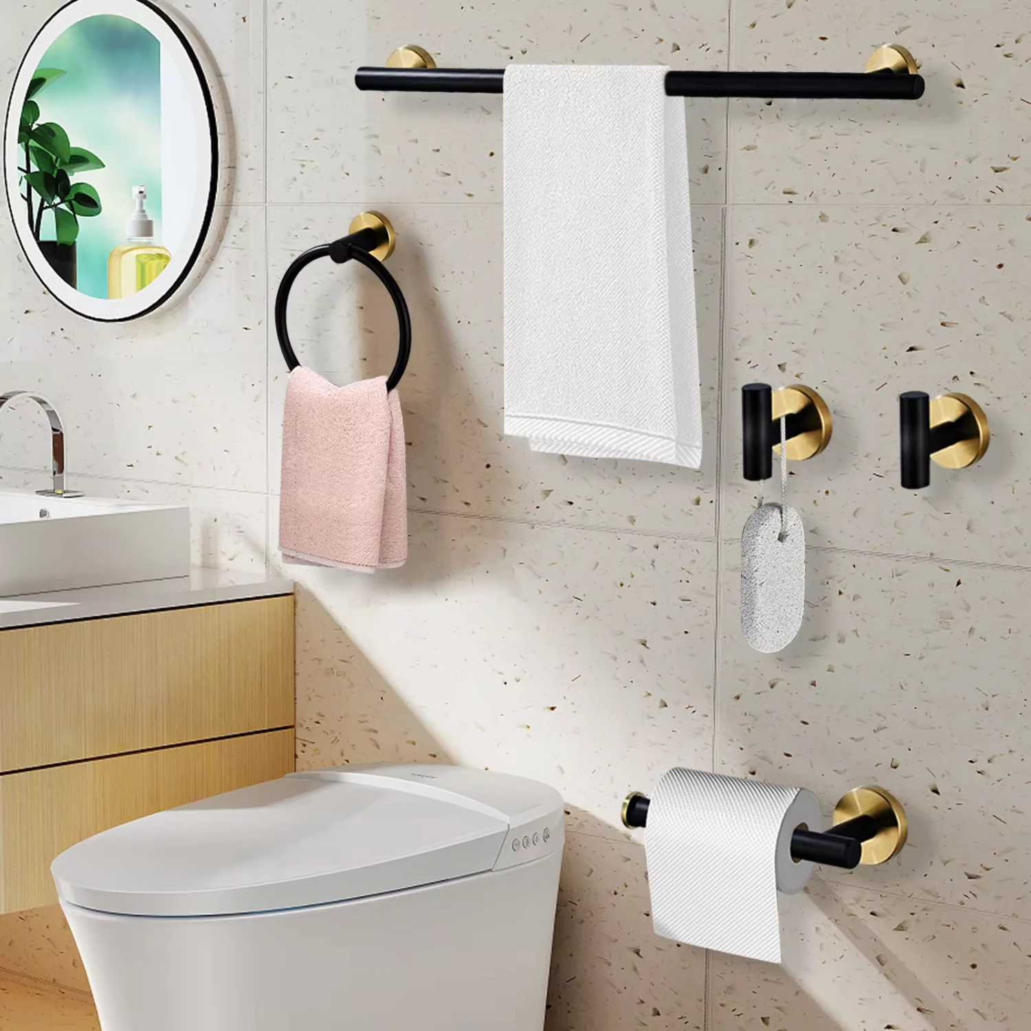 Juego de accesorios de acero inoxidable para baño, juego de herrajes para baño, 5 piezas, montado en la pared