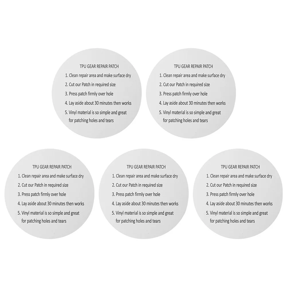 

Набор из 5 прозрачных ремонтных патчей из ТПУ: высокоадгезивные, эластичные, устойчивые к разрывам наклейки для надувных изделий, палаток, рюкзаков, зонтов, дверей