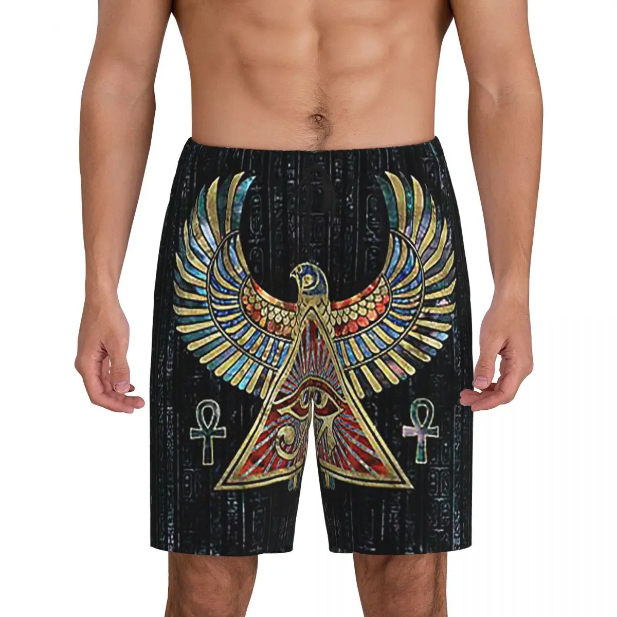 

Мужские короткие пижамные шорты с изображением Глаза Гора и Ваджета, украшенные драгоценными камнями и золотом, для сна и отдыха