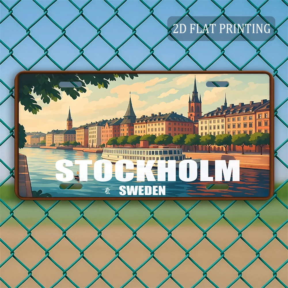 2D Flat - 1pc, 2D Flat, Vintage Metal - Aluminum Sign from Stockholm, Sweden, Outdoor Decoration for Yard/Balcony, City Retro