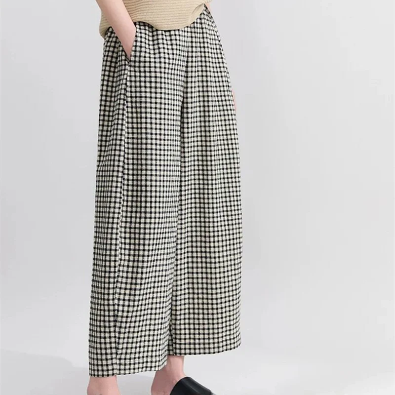 

Summer 2026 Loose Wide Leg Harlan Pants Casual Trousers Nine Points Plaid Versatile plus Size Women's Clothing Fashionable Co...