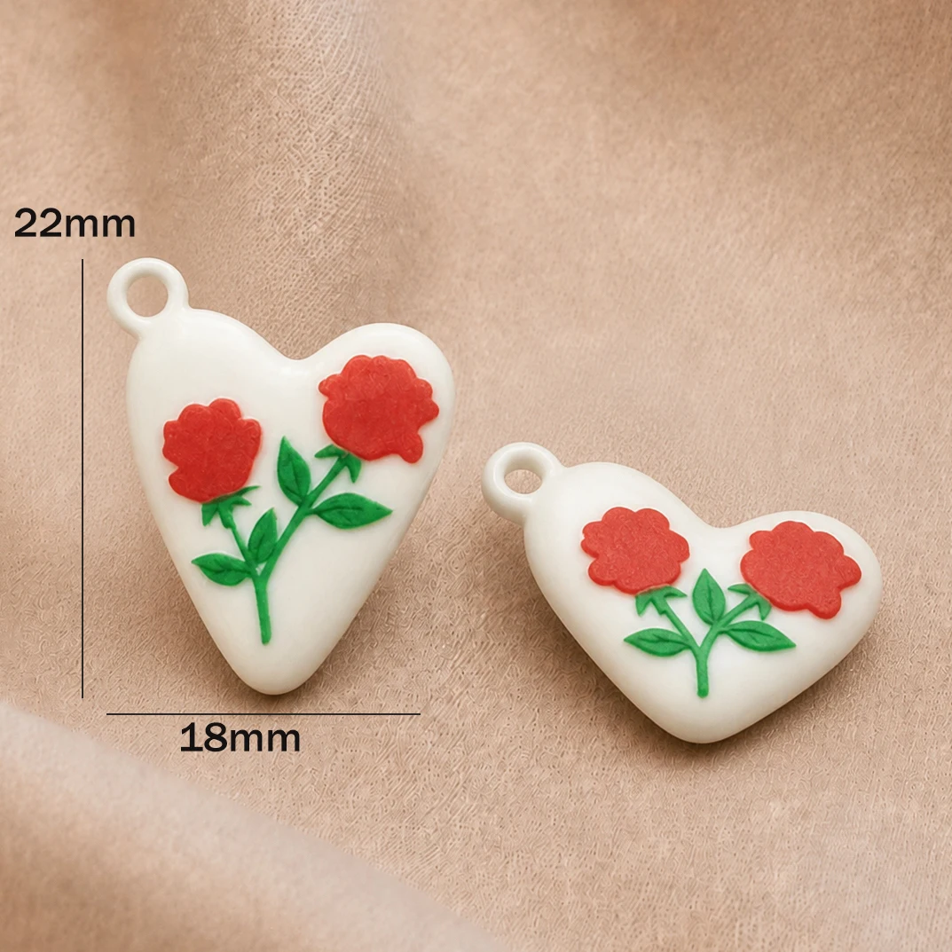 2 Stück Herz-Emaille-Anhänger aus Edelstahl, Rosen-Liebesanhänger für Frauen, DIY-Schmuckzubehör für Halsketten, Armbänder und Ohrringe – Detail 3