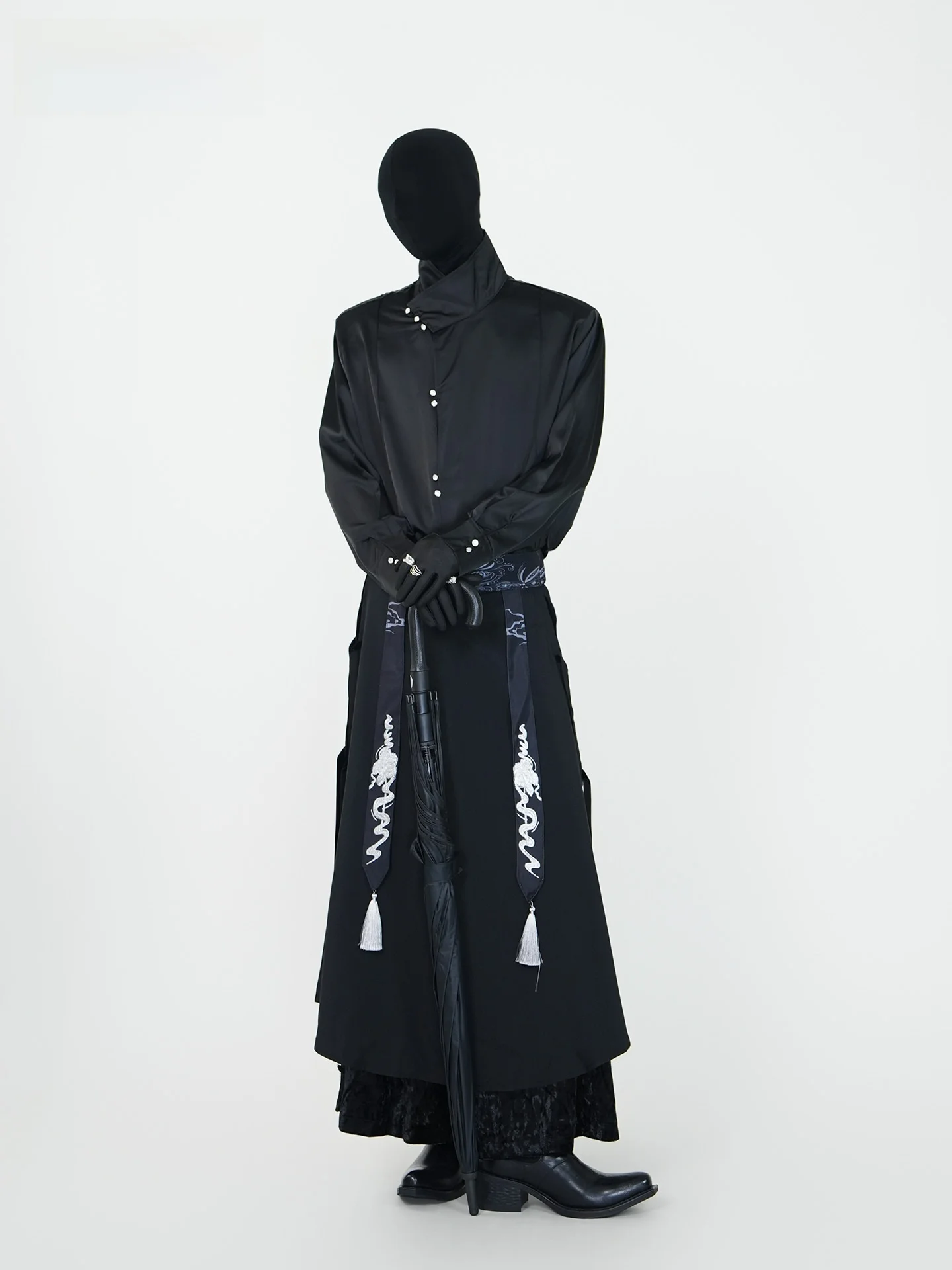 

VE2 Chinese Sle Long Sve Satin irt Men's Anti-Wrinkle Stand Collar Hanfu Tang Costume Inner Wear Casual Faion