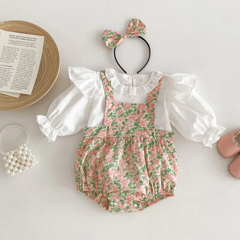 24 Spring New Baby Clothes Women's Treasure Fragmented Flower Bun Bottom Clothes Climbing Clothes 2-piece Set for Girls Long