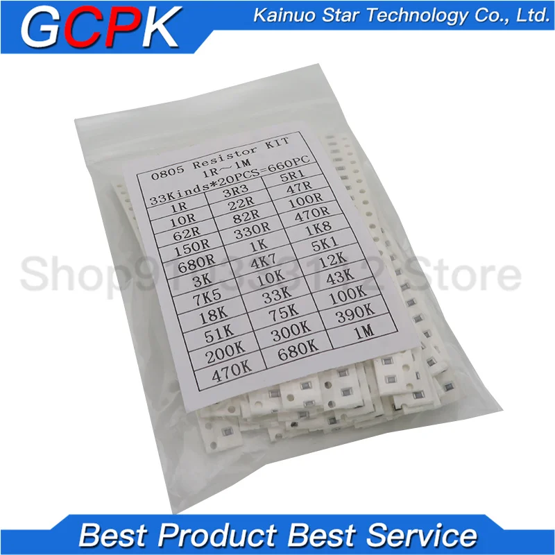 0805 Smd Weerstand Kit Diverse Kit 1ohm-1M Ohm 1% 33Valuesx 20Pcs = 660Pcs Sample Kit