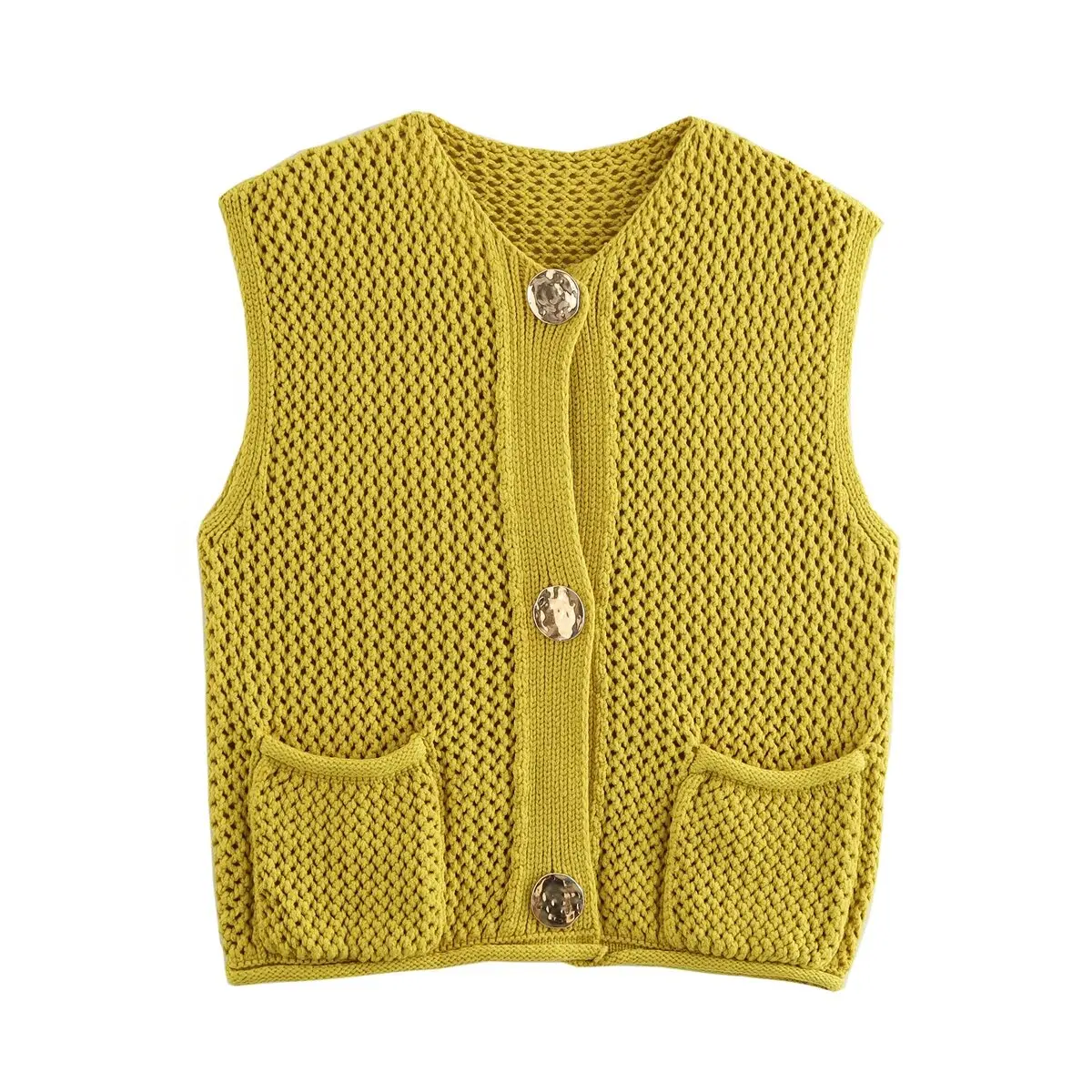 TRAF ZR Sleeveless Vest Women Vintage Crop Knit Cardigans Outerwears Female Sweater Waistcoat Cardigan Fall Clothes 2024