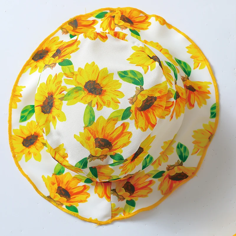 Yellow Cute and Elegant Young Girl\'s Sunflower Pattern Dress with Hat