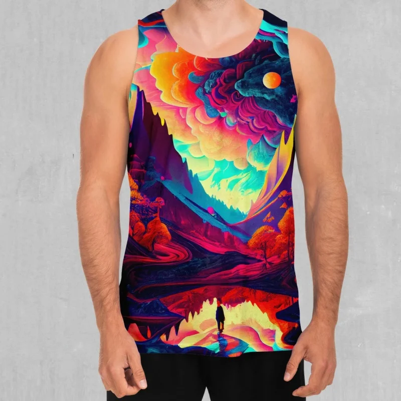 3D Printed Cloud Mountain Tank Tops For Man Colorful Geometry Pattern Tees Summer Casual Vest Oversized Sports Street Tank Top
