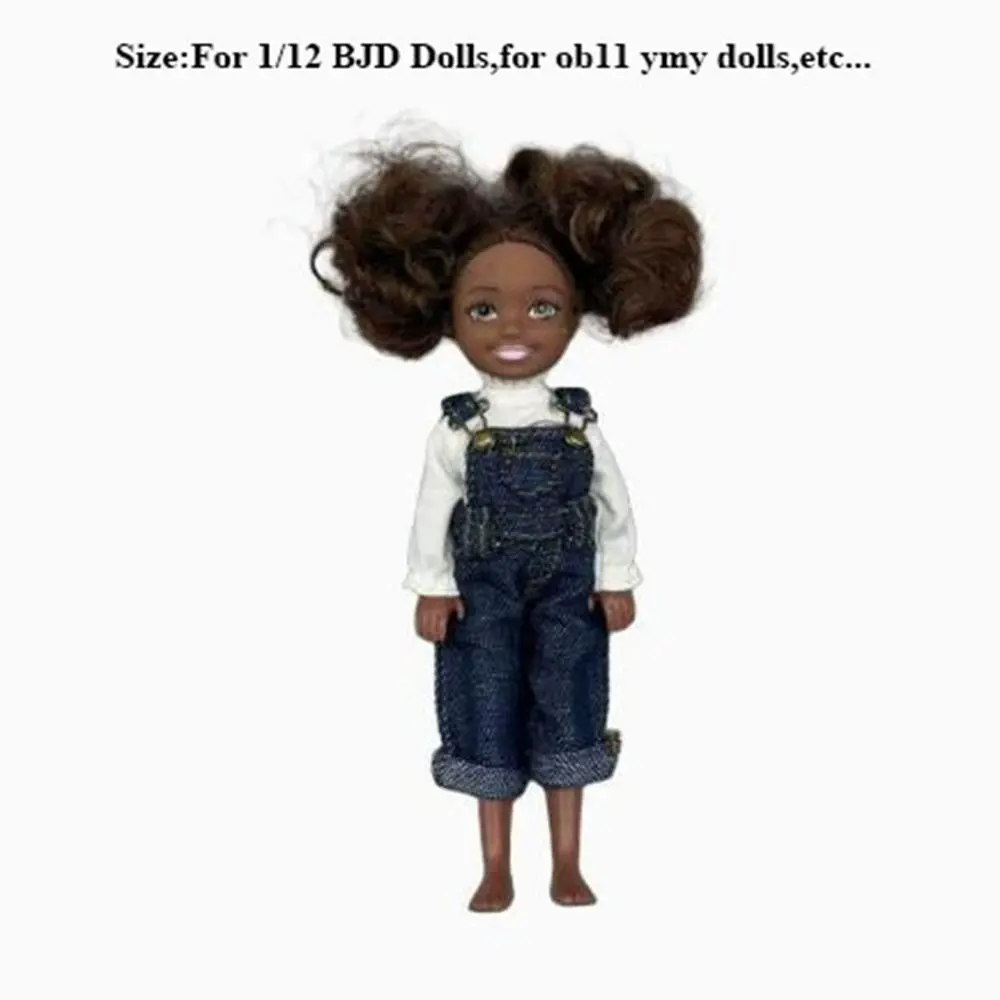 Mode Puppe Overalls Kleidung Mini Nette DIY Zubehör Jeans Hosen Hemd Freizeitkleidung für 1/12 BJD Puppen