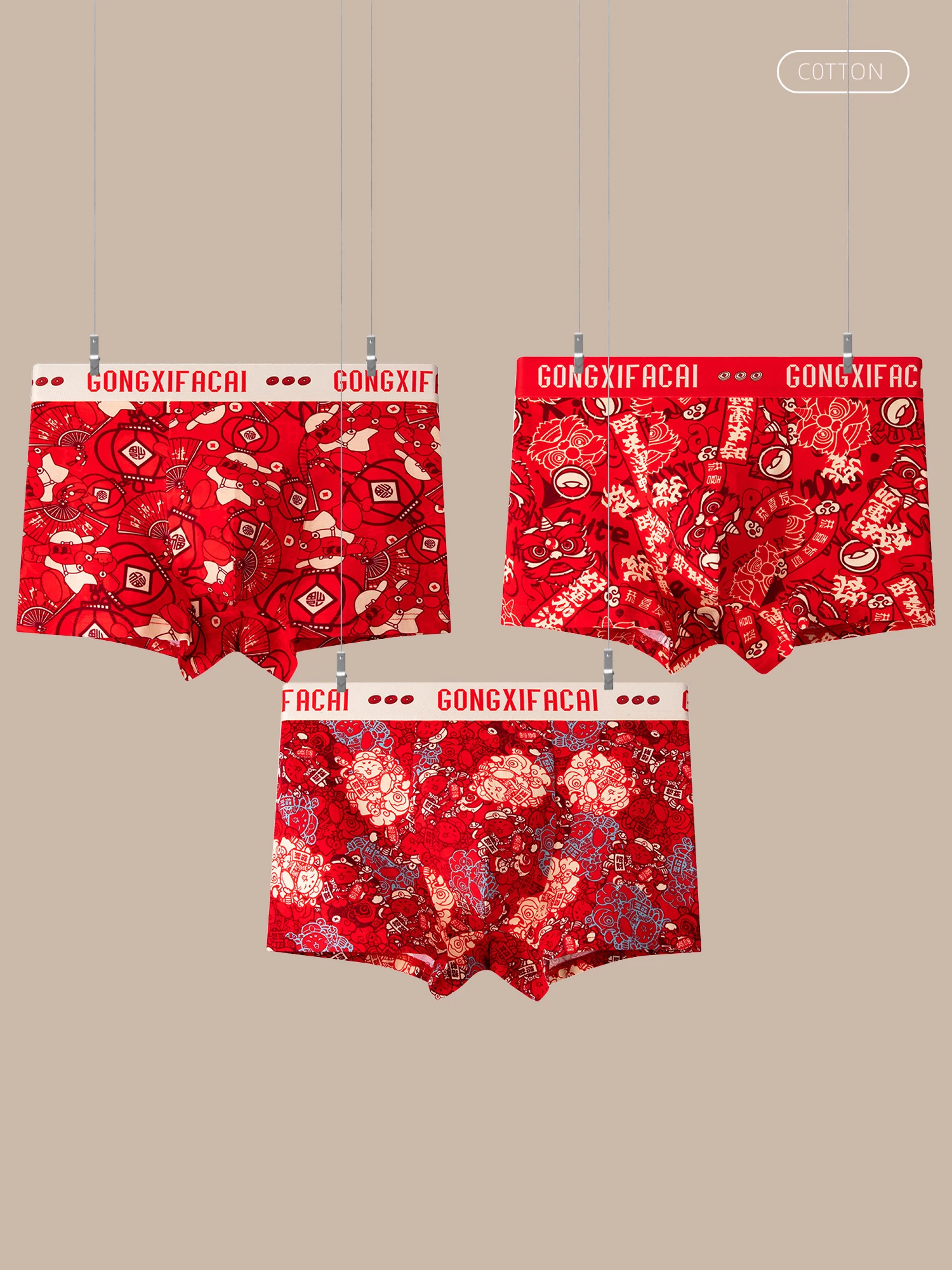 

Мужские красные хлопковые трусы-боксеры с принтом, средней посадки, антибактериальные, мягкие, удобные, дышащие