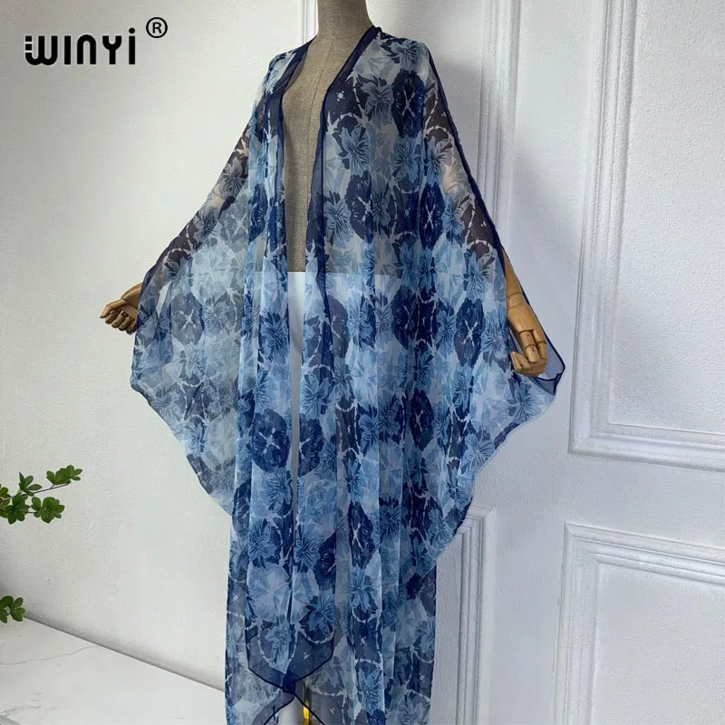 Imagem -05 - Winyi-kimono Feminino Vestido de Cobertura de Biquíni Elegante Vestido Maxi Perspectiva Sexy Roupas de Praia Cardigã Tamanho Livre Moda