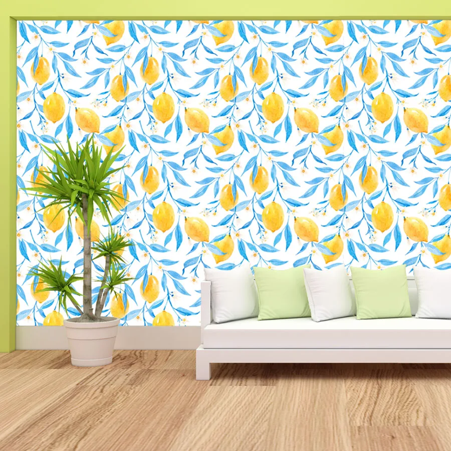 5+ Watercolor Lemon Drawing Peel n Stick Wallpaper for Living Room Decoration Wall Art Papers Panel Home Decor Restaurant Mural