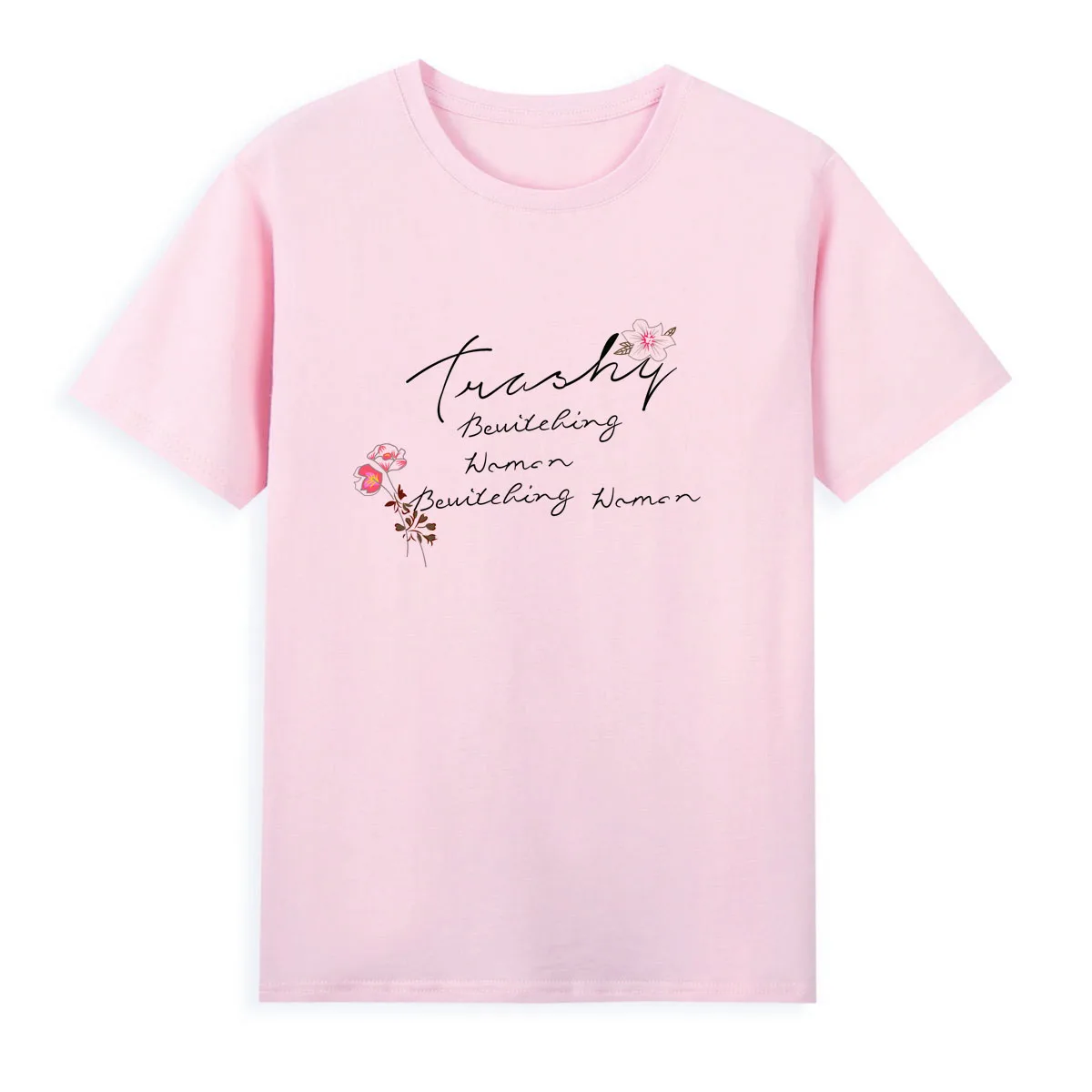 

English alphabet art font T-shirt New Style Pink Tshirt Original Brand Women Summer Clothes Fashion Tops Tees A201