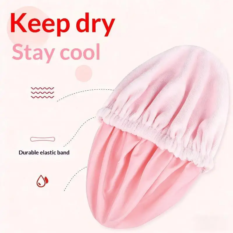 3-in-1-Duschhaube für Damen, wasserdicht, verstellbar, aus Polyester, saugfähig, zum Trocknen der Haare, mit elastischem Band zum Schlafen. – Detail 3