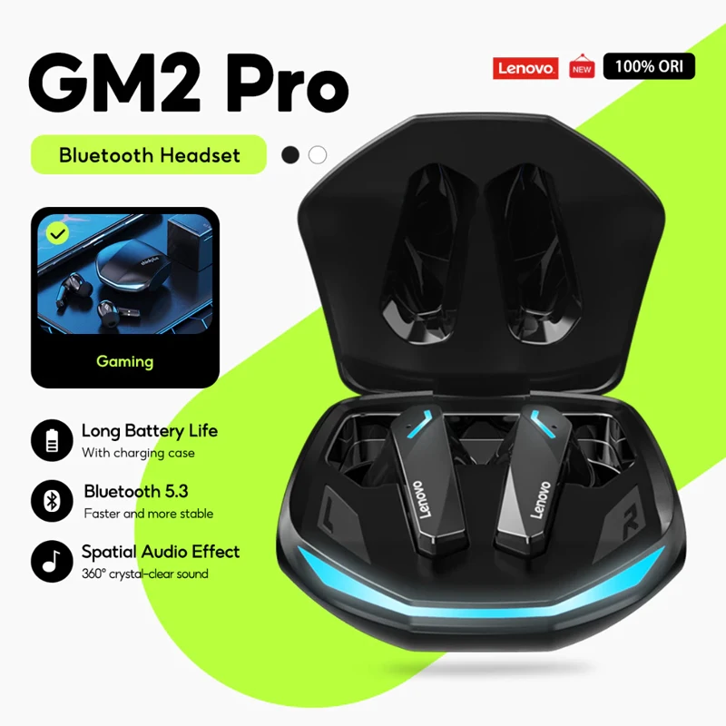 Casque Bluetooth Lenovo GM2 PRO pour le jeu, casque sport 5.3, double mode, appels HD, réduction du bruit, écouteurs avec micro, écouteurs musicaux