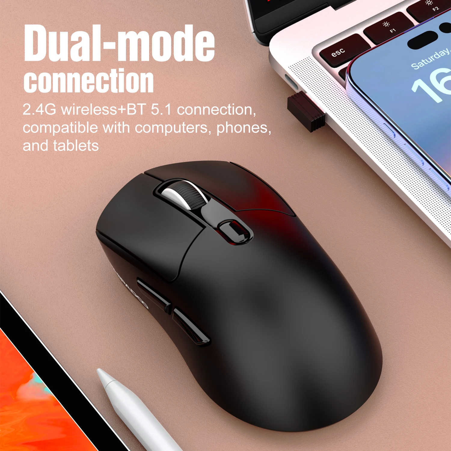 A7 Dual-Mode Wireless Gaming Mouse, Bluetooth, Girl-Friendly, Cute Laptop Mouse, Dual-Mode 6D Charging Mouse