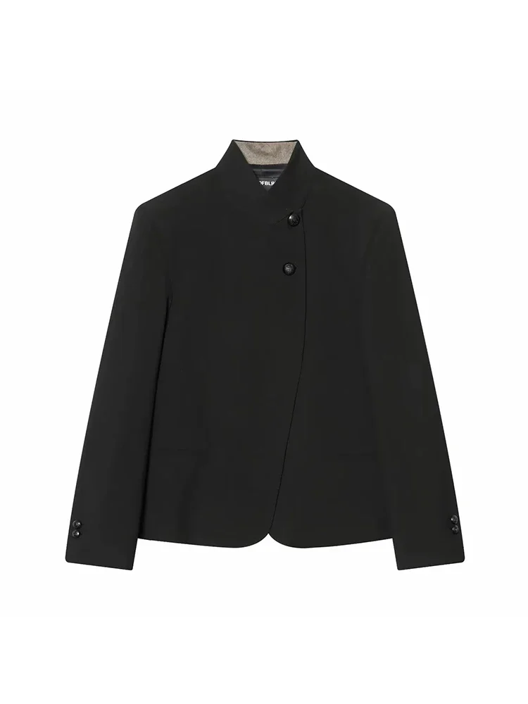 Women Vintage Office Solid Blazer Women Stand Collar Long Sleeve Loose Blazer Fashion  Spring  Casual Ladu Blazer