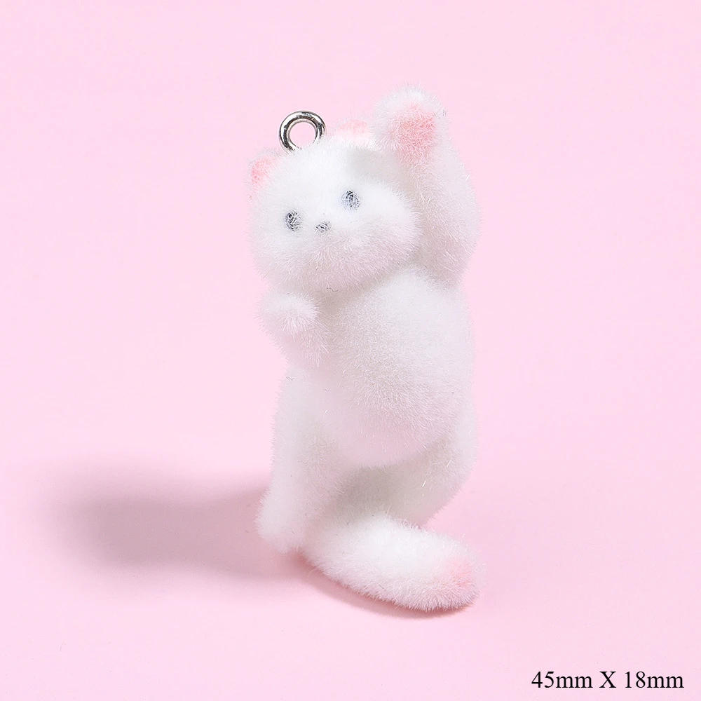 20pcs 3D Flocking Resin Cat Charms Animal Plush Doll Pendants for Necklaces Earrings Handmade Making DIY Jewelry Accessories