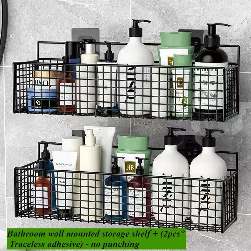 

Bathroom Kitchen Storage Rack Black and White Non-porous Wall Mounted Toilet Toiletries Storage Rack Kitchen Food Storage Rack