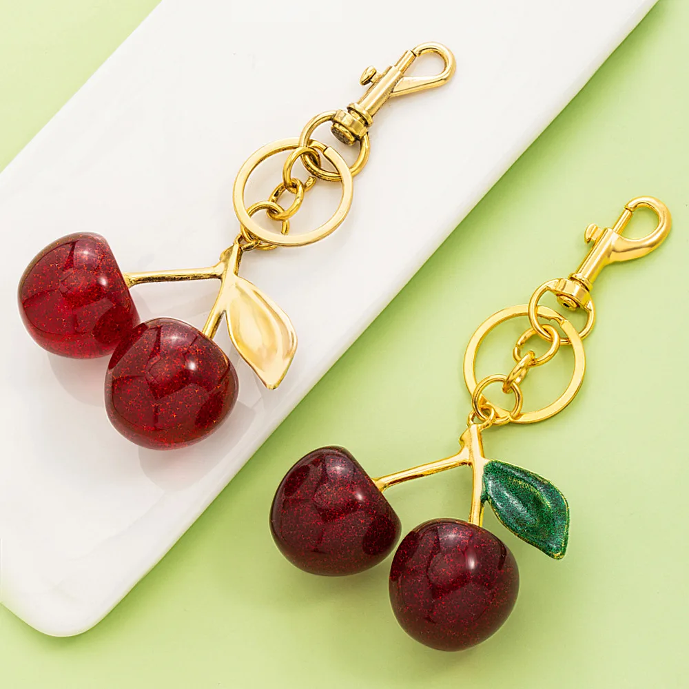 พวงกุญแจกระเป๋าทำมือรูปเชอร์รี่หลากสีสันสมจริง จี้ห้อยกระเป๋าแฟชั่นสำหรับผู้หญิง