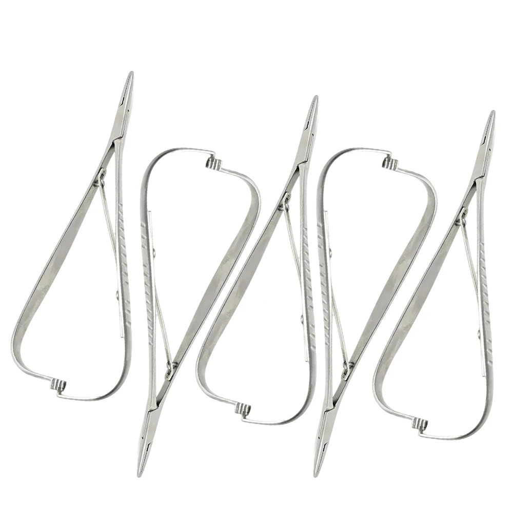 5pcs Complete Dental Orthodontic Set Mathieu Forceps Elastic Holder Fine Beak Hemostatic Pliers Kit