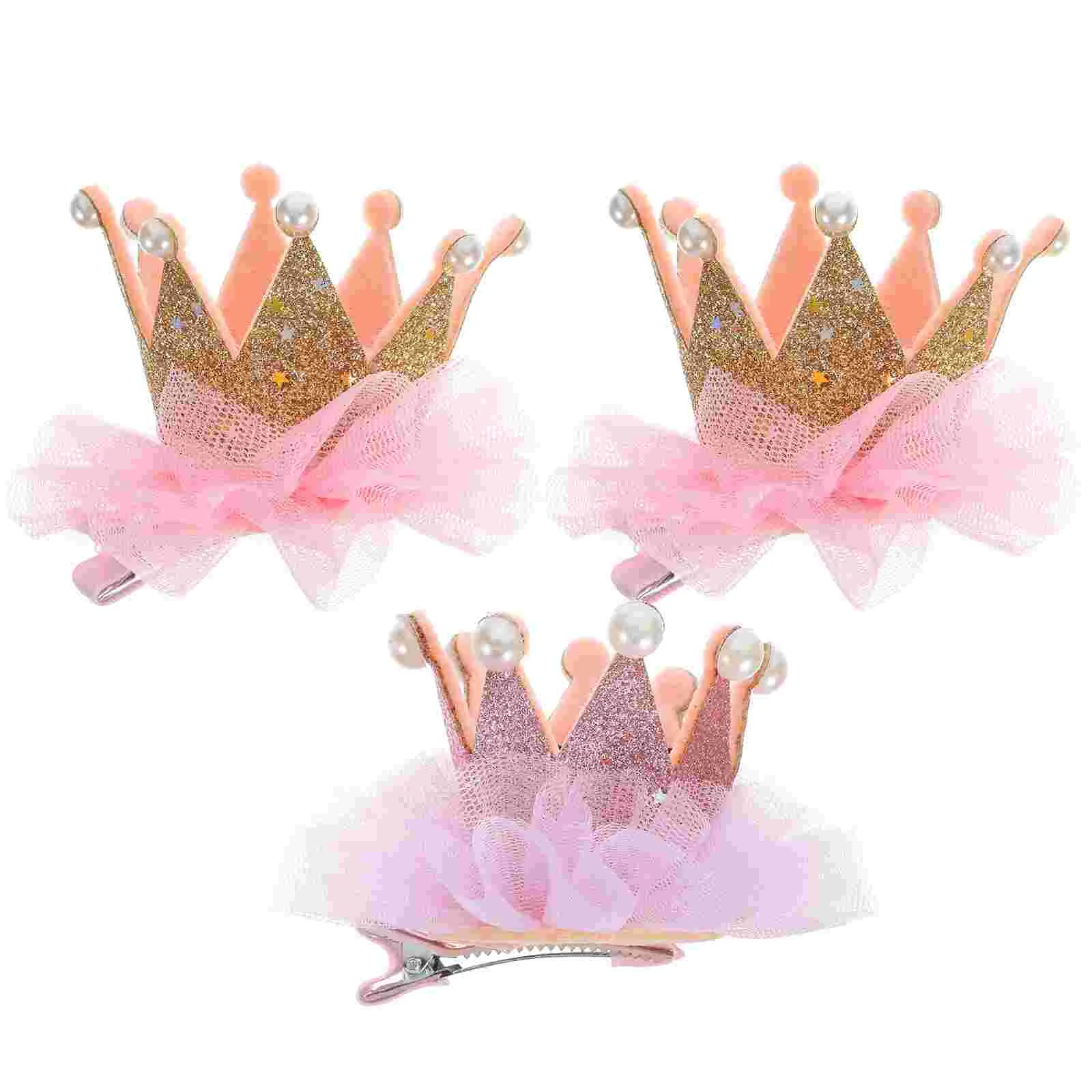 3Pcs Girl Hairpin Baby Elastic Flower Crown Headwear Hair Accessories (Random Color) girl crown hair clips