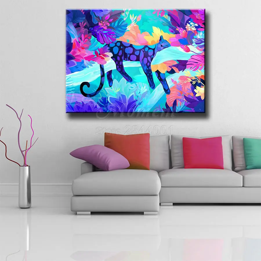 Ever Moment Diamond Painting Embroidery Cross Stitch Room Decoration Colorful Animal Wolf Leopard Cat Fantasy Purple DIY ASF2336 view 2