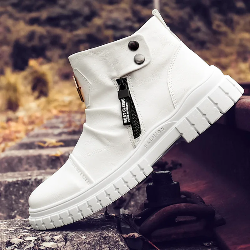 

Hot Fashion Men's Winter Shoes White Plushed Boots Comfortable High Top Casual Work Shoes Mens Brand Shoes chaussure hommes 2023